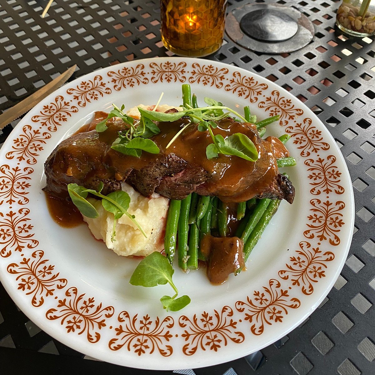 Copper Crown signature dishes HNG Farm Braised Beef Cheek, Crispy Shrimp, Blackened Catfish.